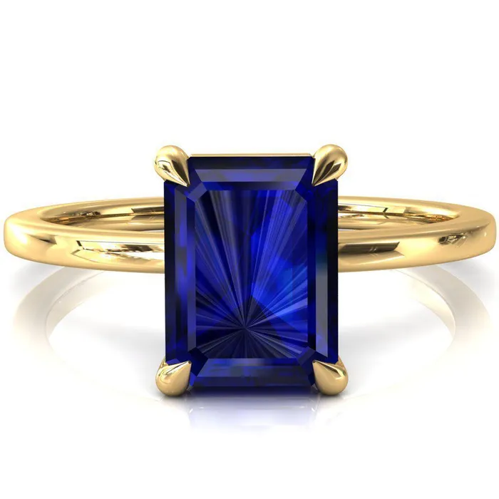 Fire Brilliance Rings Lyla Emerald Blue Sapphire 4 Claw Prong Single Rail Solitaire Ring