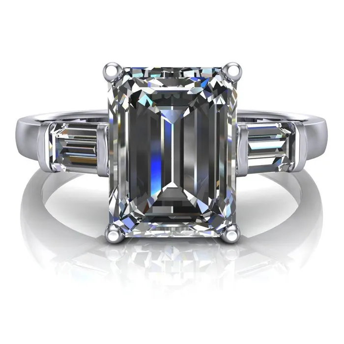 Fire Brilliance Rings Maddox Emerald Center Stone 3 Stone 4 Prong Engagement Ring
