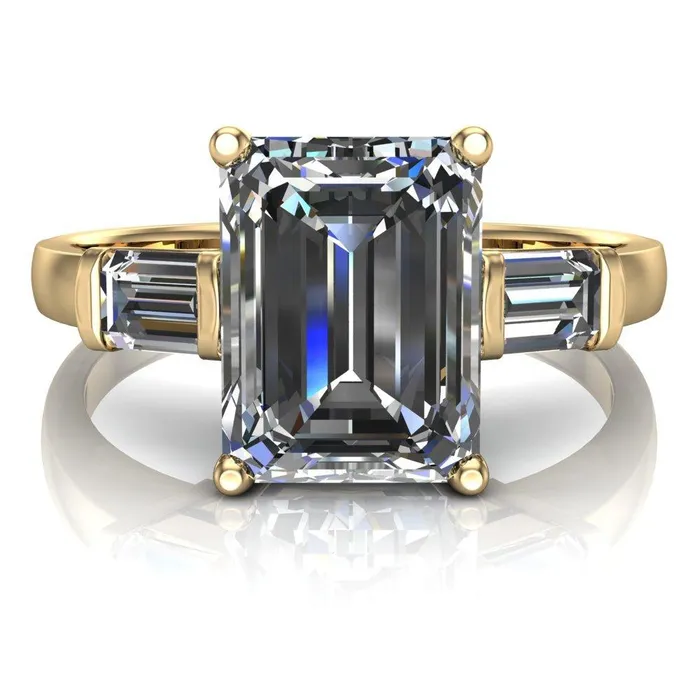 Fire Brilliance Rings Maddox Emerald Center Stone 3 Stone 4 Prong Engagement Ring