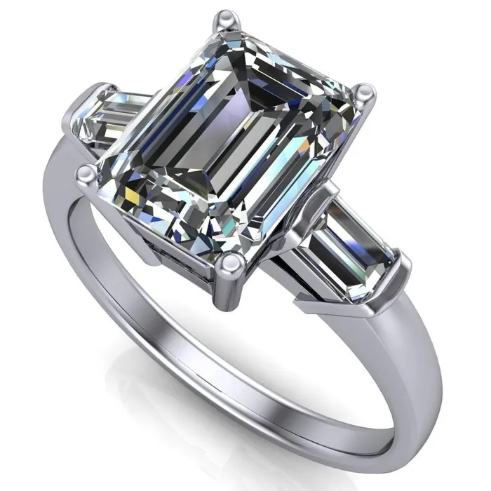 Fire Brilliance Rings Maddox Emerald Center Stone 3 Stone 4 Prong Engagement Ring