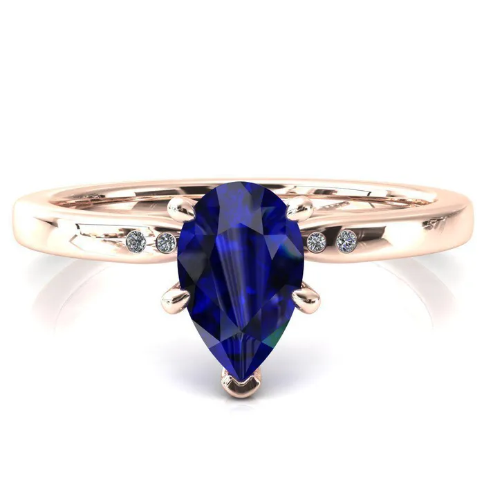Fire Brilliance Rings Maise Pear Blue Sapphire 6 Prong Diamond Accent Engagement Ring