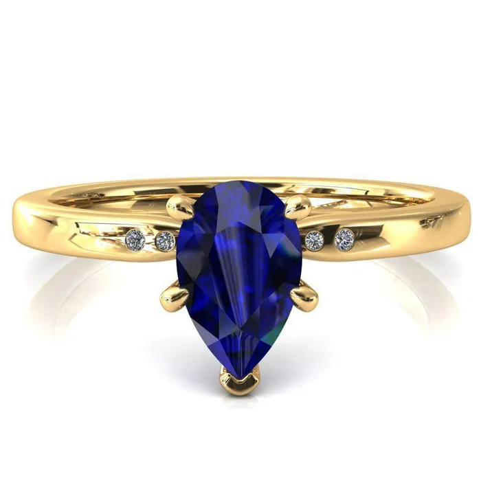 Fire Brilliance Rings Maise Pear Blue Sapphire 6 Prong Diamond Accent Engagement Ring