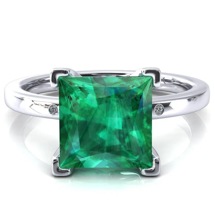 Fire Brilliance Rings Maise Princess Emerald 4 Prong Diamond Accent Engagement Ring Fire Brilliance Rings Maise Princess Emerald 4 Prong Diamond Accent Engagement Ring