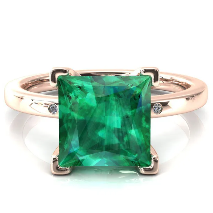 Fire Brilliance Rings Maise Princess Emerald 4 Prong Diamond Accent Engagement Ring