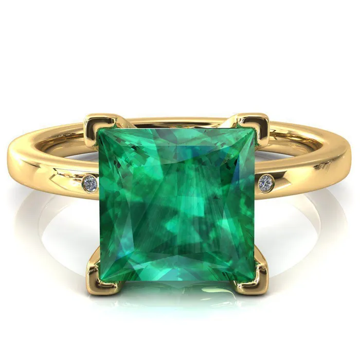 Fire Brilliance Rings Maise Princess Emerald 4 Prong Diamond Accent Engagement Ring