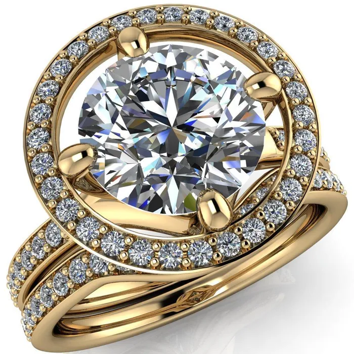 Fire Brilliance Rings Melanie Round Center Stone Diamond Halo and Shoulders Ring Fire Brilliance Rings Melanie Round Center Stone Diamond Halo and Shoulders Ring
