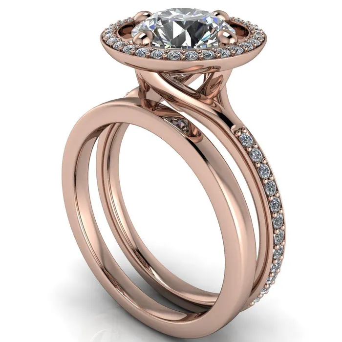Fire Brilliance Rings Melanie Round Center Stone Diamond Halo and Shoulders Ring