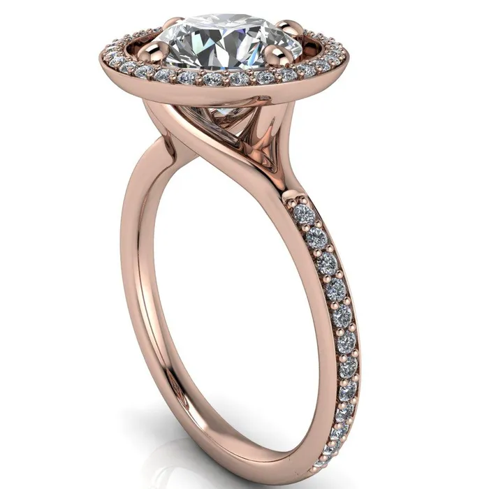 Fire Brilliance Rings Melanie Round Center Stone Diamond Halo and Shoulders Ring