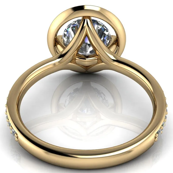 Fire Brilliance Rings Melanie Round Center Stone Diamond Halo and Shoulders Ring