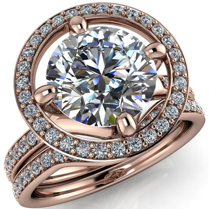 Fire Brilliance Rings Melanie Round Center Stone Diamond Halo and Shoulders Ring