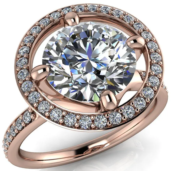 Fire Brilliance Rings Melanie Round Center Stone Diamond Halo and Shoulders Ring