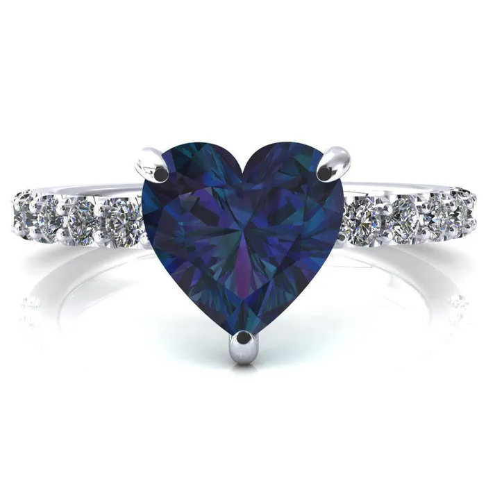 Fire Brilliance Rings Mylene Heart Alexandrite 3 Prong Sculptural Half Eternity Diamond Engagement Ring Fire Brilliance Rings Mylene Heart Alexandrite 3 Prong Sculptural Half Eternity Diamond Engagement Ring