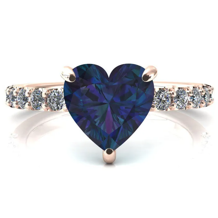 Fire Brilliance Rings Mylene Heart Alexandrite 3 Prong Sculptural Half Eternity Diamond Engagement Ring