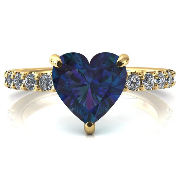 Fire Brilliance Rings Mylene Heart Alexandrite 3 Prong Sculptural Half Eternity Diamond Engagement Ring