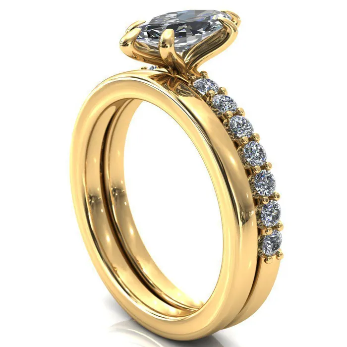 Fire Brilliance Rings Mylene Marquise Center Stone 6 Prong Sculptural Half Eternity Diamond Engagement Ring