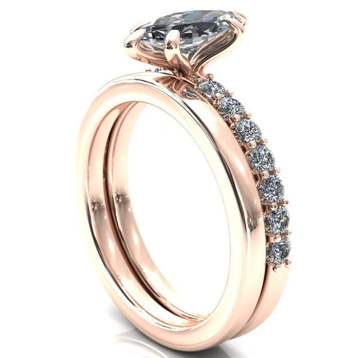 Fire Brilliance Rings Mylene Marquise Center Stone 6 Prong Sculptural Half Eternity Diamond Engagement Ring
