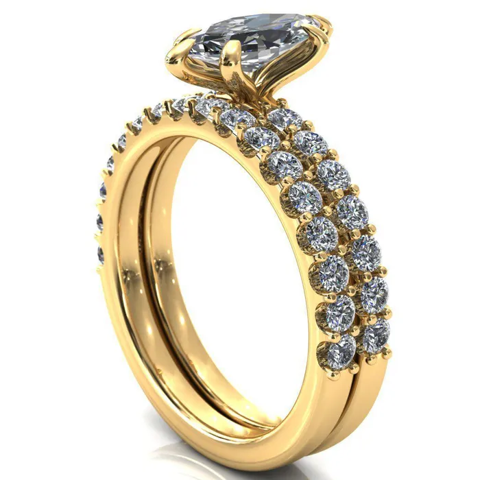 Fire Brilliance Rings Mylene Marquise Center Stone 6 Prong Sculptural Half Eternity Diamond Engagement Ring