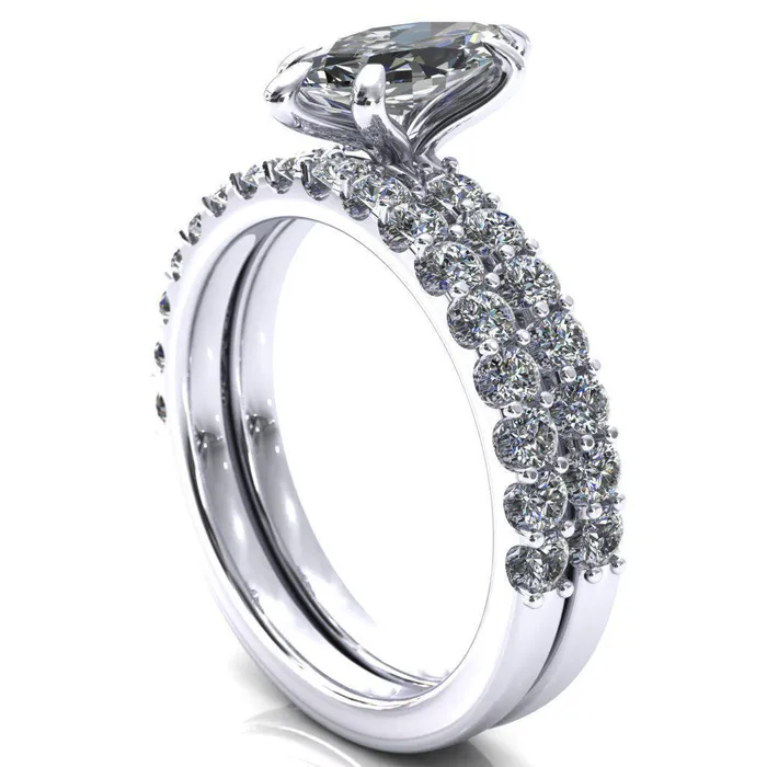 Fire Brilliance Rings Mylene Marquise Center Stone 6 Prong Sculptural Half Eternity Diamond Engagement Ring
