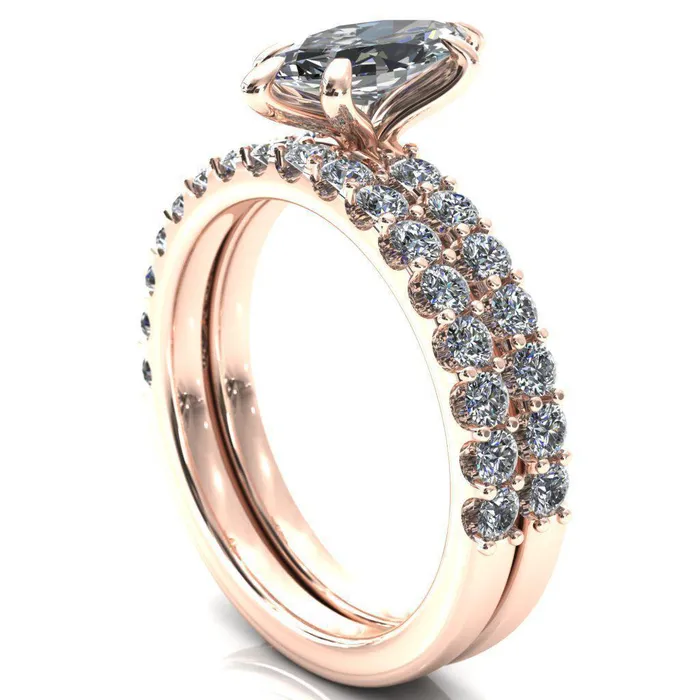 Fire Brilliance Rings Mylene Marquise Center Stone 6 Prong Sculptural Half Eternity Diamond Engagement Ring