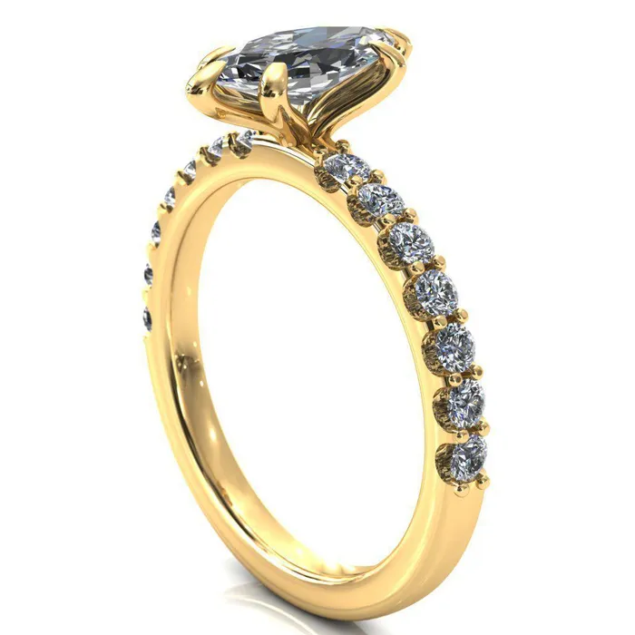 Fire Brilliance Rings Mylene Marquise Center Stone 6 Prong Sculptural Half Eternity Diamond Engagement Ring