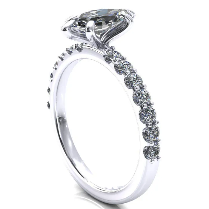 Fire Brilliance Rings Mylene Marquise Center Stone 6 Prong Sculptural Half Eternity Diamond Engagement Ring