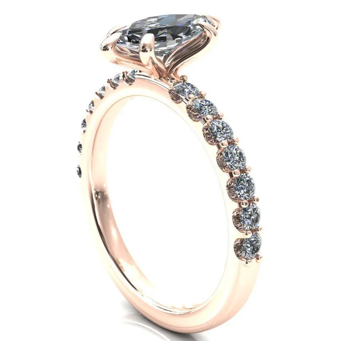 Fire Brilliance Rings Mylene Marquise Center Stone 6 Prong Sculptural Half Eternity Diamond Engagement Ring