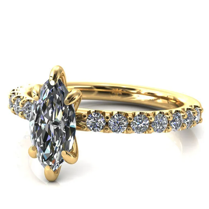 Fire Brilliance Rings Mylene Marquise Center Stone 6 Prong Sculptural Half Eternity Diamond Engagement Ring