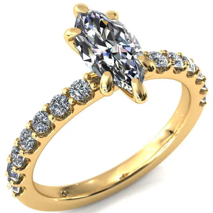 Fire Brilliance Rings Mylene Marquise Center Stone 6 Prong Sculptural Half Eternity Diamond Engagement Ring