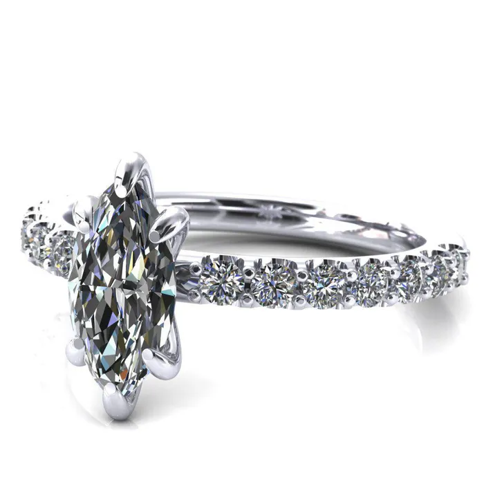 Fire Brilliance Rings Mylene Marquise Center Stone 6 Prong Sculptural Half Eternity Diamond Engagement Ring