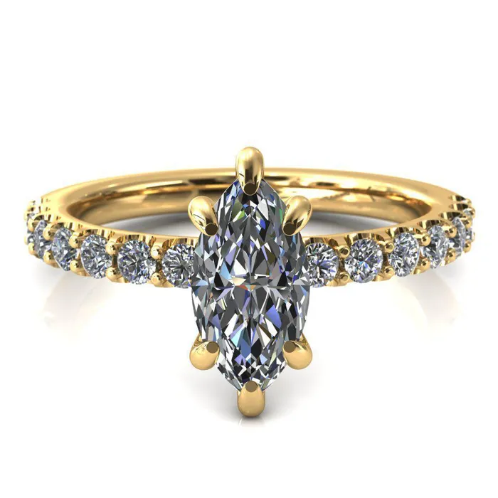 Fire Brilliance Rings Mylene Marquise Center Stone 6 Prong Sculptural Half Eternity Diamond Engagement Ring