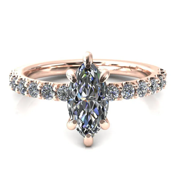 Fire Brilliance Rings Mylene Marquise Center Stone 6 Prong Sculptural Half Eternity Diamond Engagement Ring