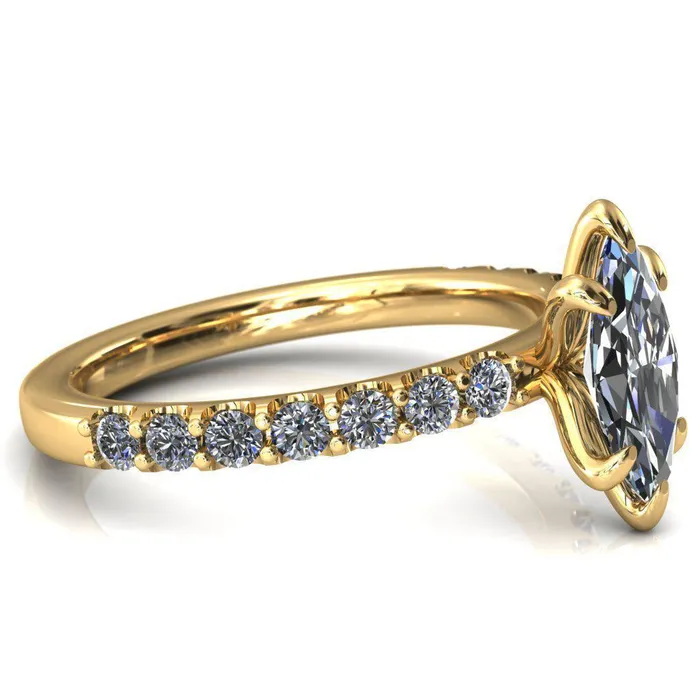 Fire Brilliance Rings Mylene Marquise Center Stone 6 Prong Sculptural Half Eternity Diamond Engagement Ring