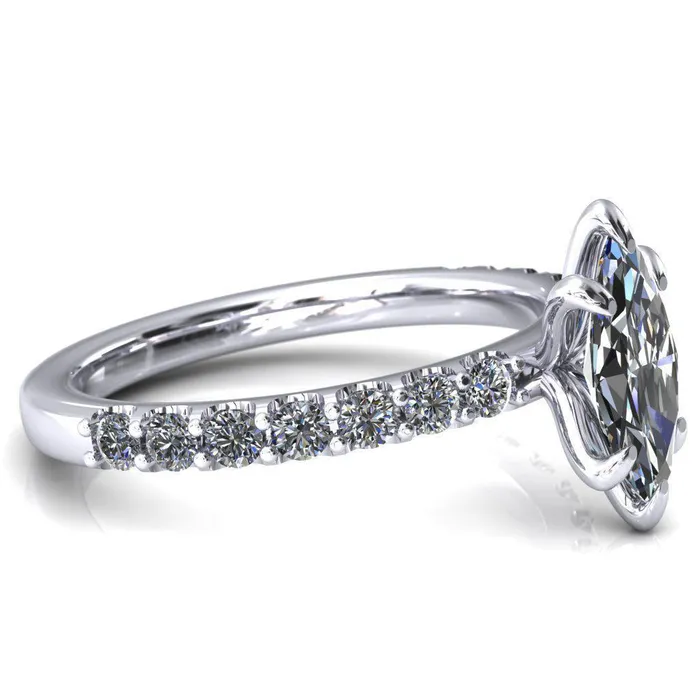 Fire Brilliance Rings Mylene Marquise Center Stone 6 Prong Sculptural Half Eternity Diamond Engagement Ring