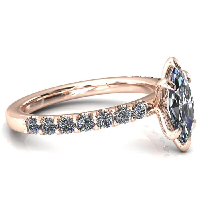Fire Brilliance Rings Mylene Marquise Center Stone 6 Prong Sculptural Half Eternity Diamond Engagement Ring
