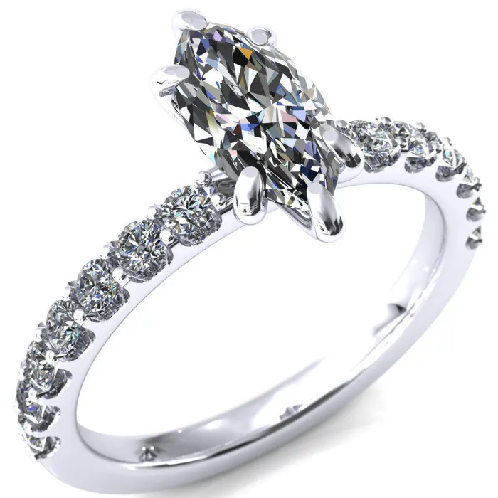 Fire Brilliance Rings Mylene Marquise Center Stone 6 Prong Sculptural Half Eternity Diamond Engagement Ring