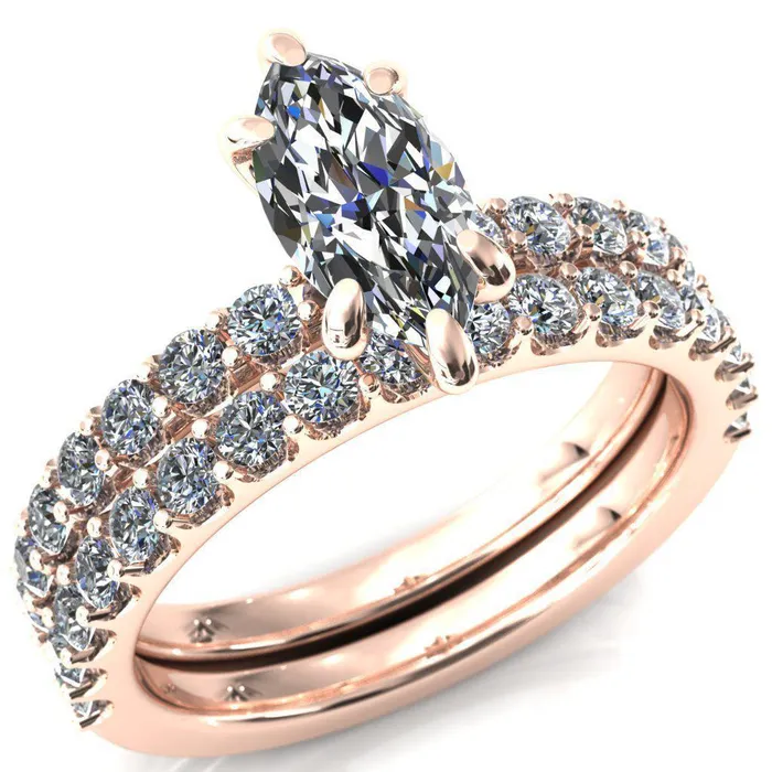 Fire Brilliance Rings Mylene Marquise Center Stone 6 Prong Sculptural Half Eternity Diamond Engagement Ring