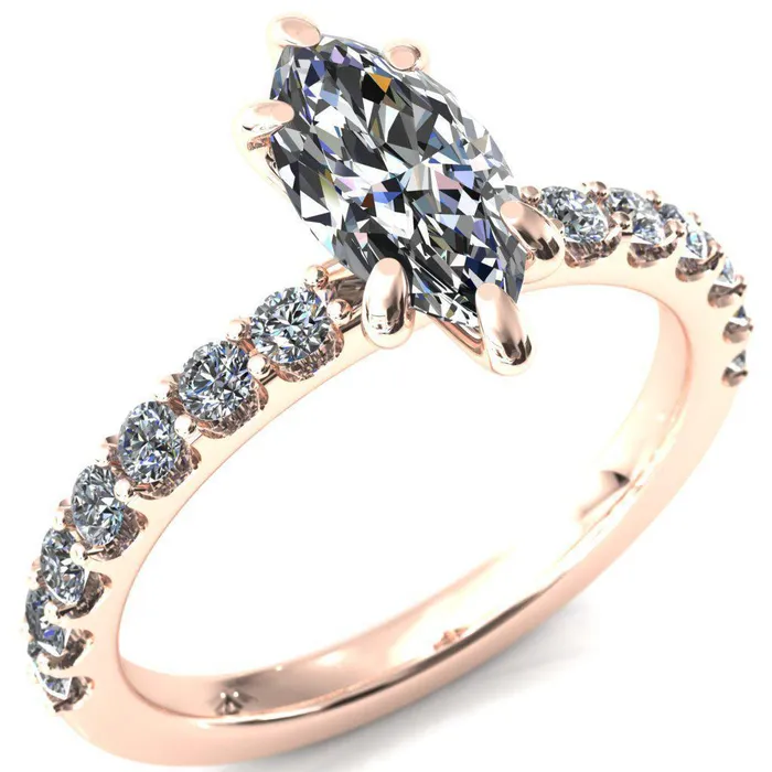 Fire Brilliance Rings Mylene Marquise Center Stone 6 Prong Sculptural Half Eternity Diamond Engagement Ring