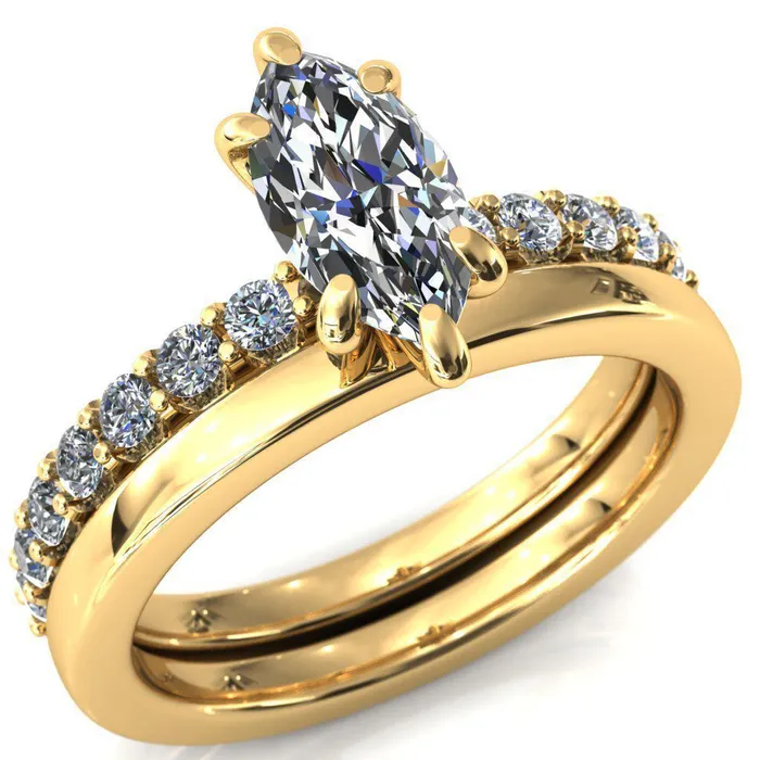 Fire Brilliance Rings Mylene Marquise Center Stone 6 Prong Sculptural Half Eternity Diamond Engagement Ring
