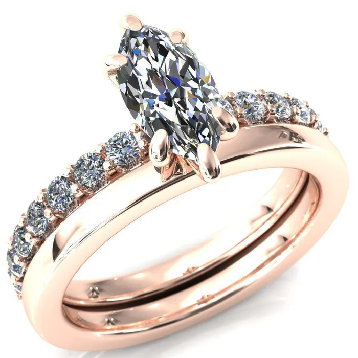 Fire Brilliance Rings Mylene Marquise Center Stone 6 Prong Sculptural Half Eternity Diamond Engagement Ring