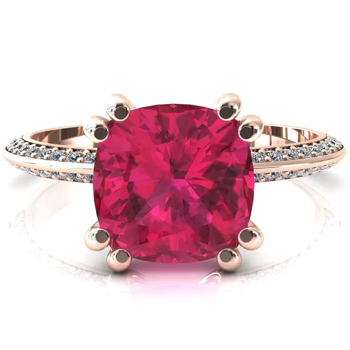 Fire Brilliance Rings Nancy Cushion Ruby 4 Double Prong 12 Eternity Diamond Knife Shank Accent Engagement Ring
