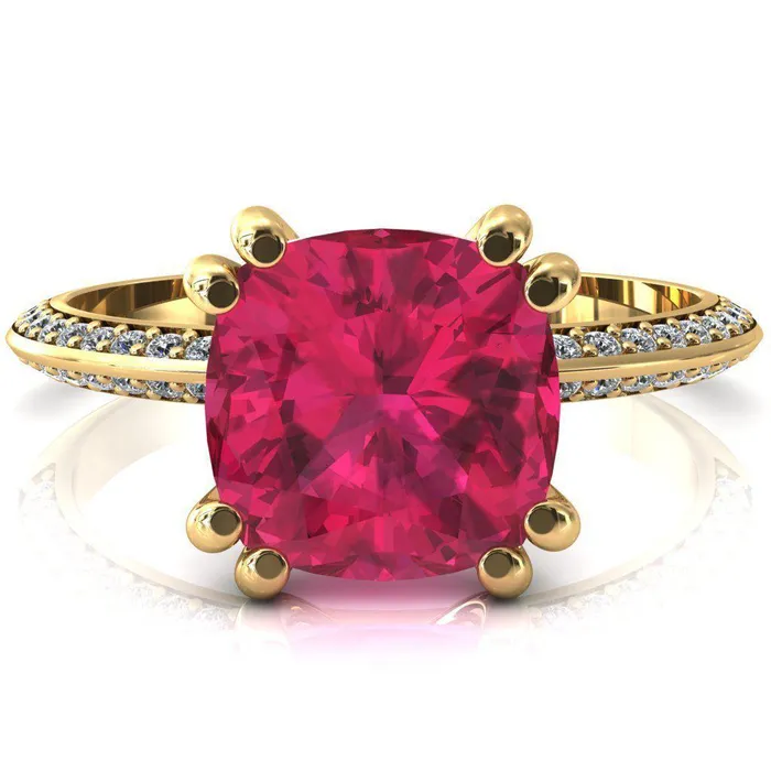 Fire Brilliance Rings Nancy Cushion Ruby 4 Double Prong 12 Eternity Diamond Knife Shank Accent Engagement Ring