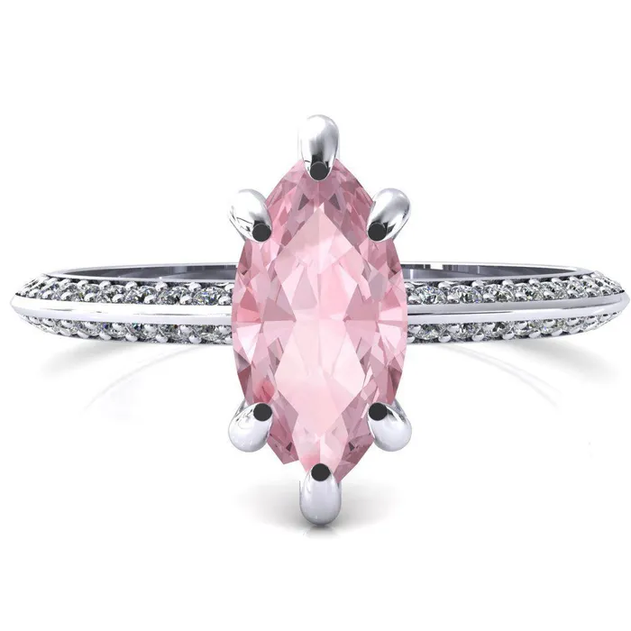 Fire Brilliance Rings Nancy Marquise Pink Sapphire 6 Prong 12 Eternity Diamond Knife Shank Accent Engagement Ring Fire Brilliance Rings Nancy Marquise Pink Sapphire 6 Prong 12 Eternity Diamond Knife Shank Accent Engagement Ring