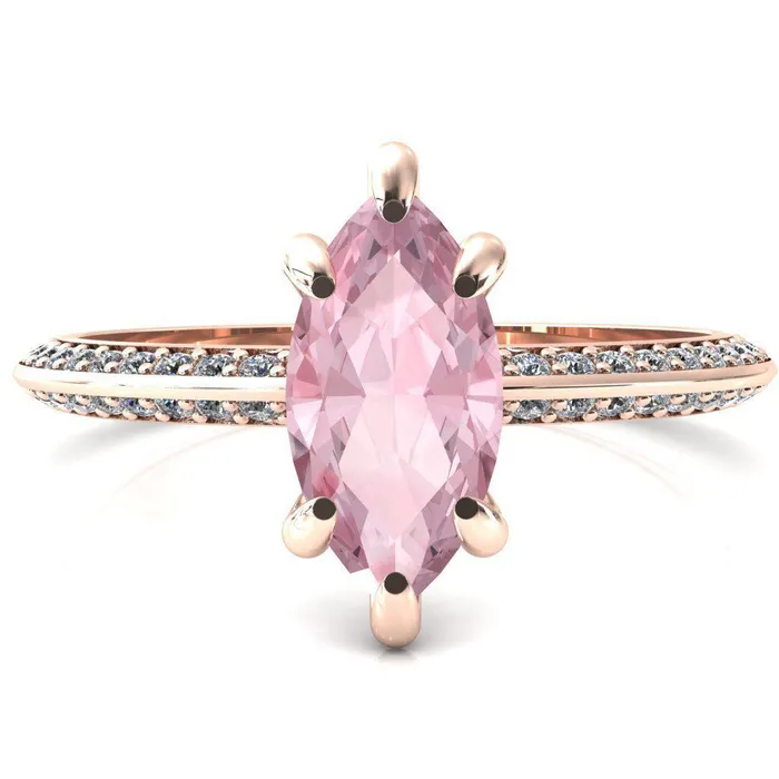 Fire Brilliance Rings Nancy Marquise Pink Sapphire 6 Prong 12 Eternity Diamond Knife Shank Accent Engagement Ring