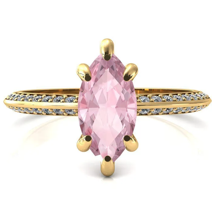 Fire Brilliance Rings Nancy Marquise Pink Sapphire 6 Prong 12 Eternity Diamond Knife Shank Accent Engagement Ring