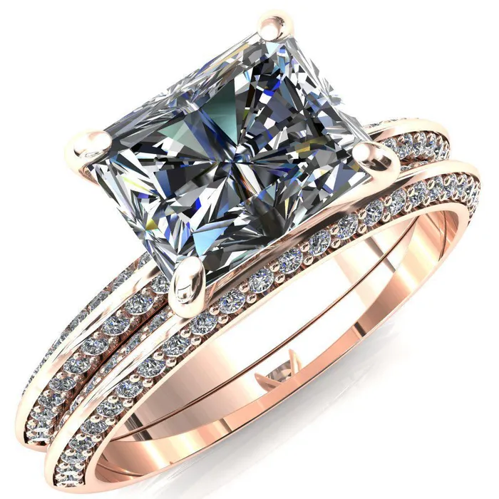 Fire Brilliance Rings Nancy Radiant Center Stone EastWest 4 Prong 12 Eternity Diamond Knife Shank Accent Engagement Ring Fire Brilliance Rings Nancy Radiant Center Stone EastWest 4 Prong 12 Eternity Diamond Knife Shank Accent Engagement Ring