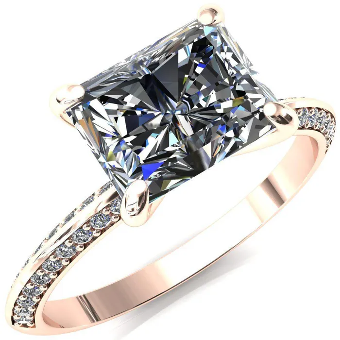 Fire Brilliance Rings Nancy Radiant Center Stone EastWest 4 Prong 12 Eternity Diamond Knife Shank Accent Engagement Ring