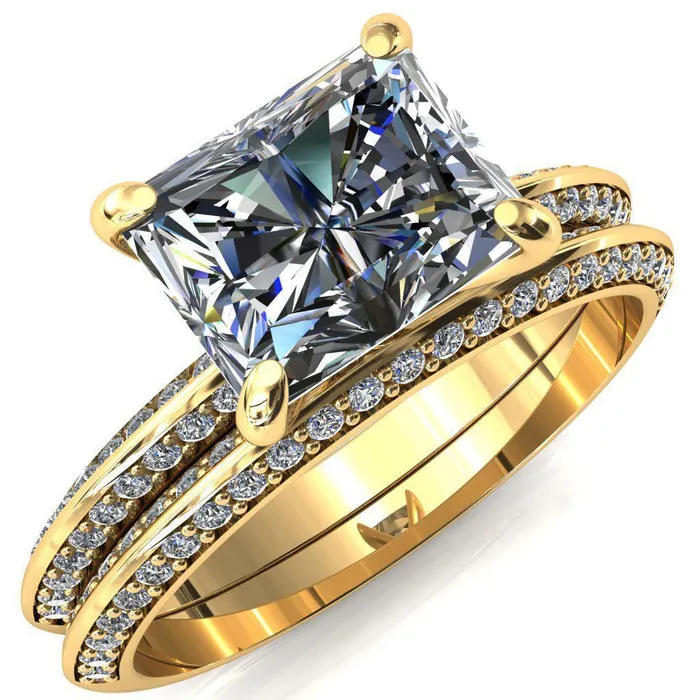 Fire Brilliance Rings Nancy Radiant Center Stone EastWest 4 Prong 12 Eternity Diamond Knife Shank Accent Engagement Ring