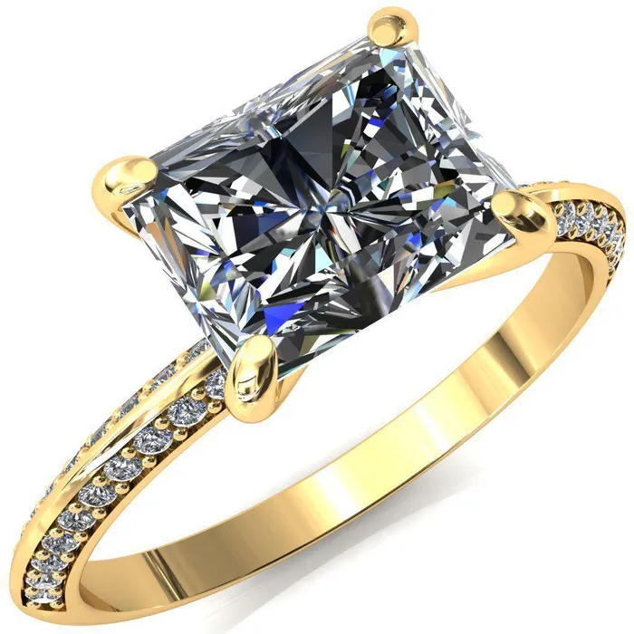 Fire Brilliance Rings Nancy Radiant Center Stone EastWest 4 Prong 12 Eternity Diamond Knife Shank Accent Engagement Ring