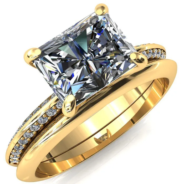 Fire Brilliance Rings Nancy Radiant Center Stone EastWest 4 Prong 12 Eternity Diamond Knife Shank Accent Engagement Ring