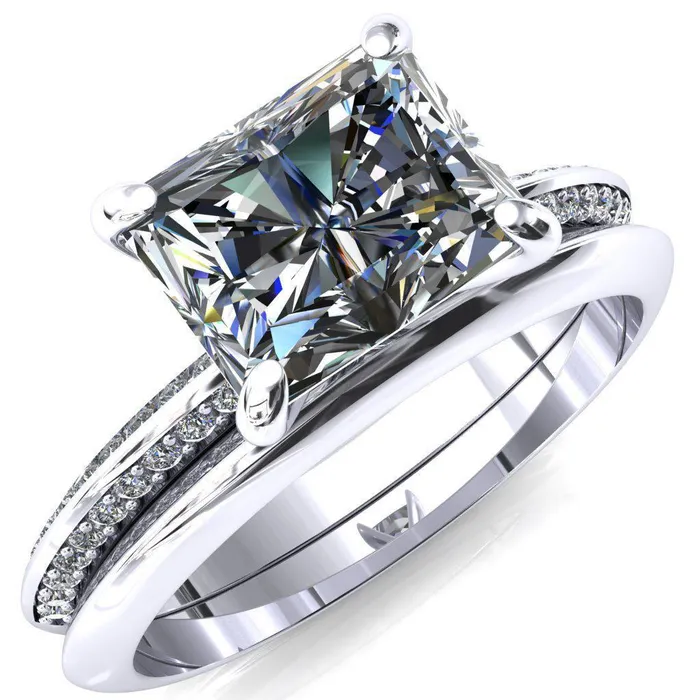 Fire Brilliance Rings Nancy Radiant Center Stone EastWest 4 Prong 12 Eternity Diamond Knife Shank Accent Engagement Ring